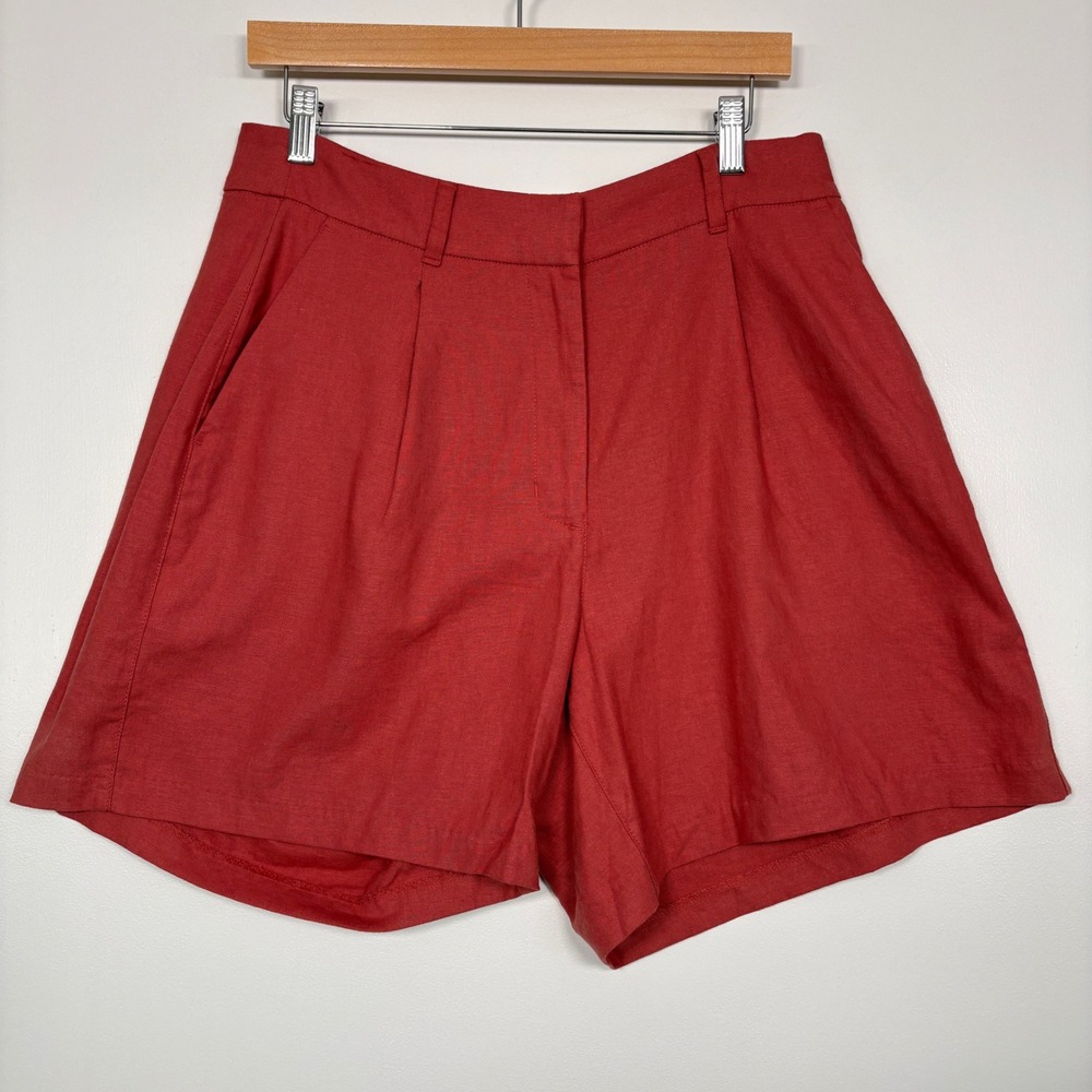 NWT Old Navy Women Shorts L Red Extra High-Rise Linen Blend Pleated 653996-01-1